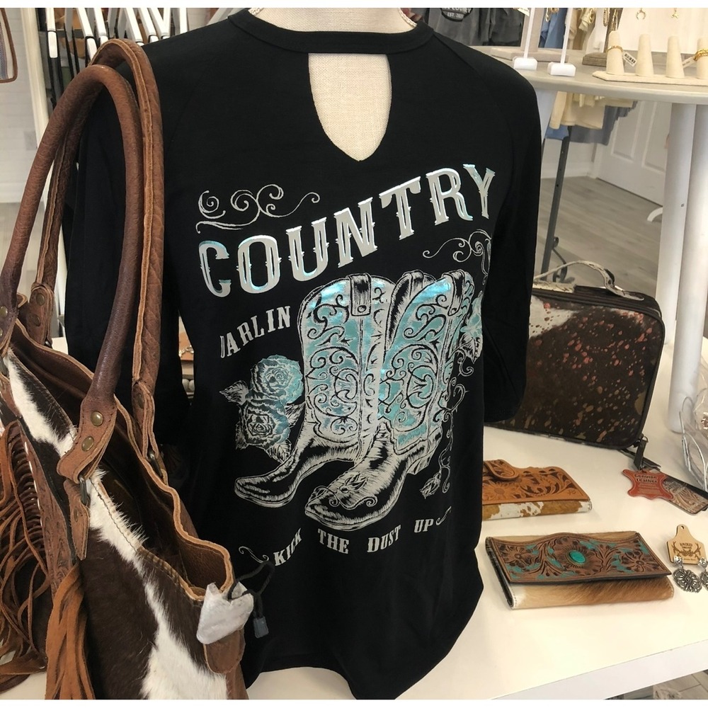 Country Darlin Boots Graphic Top Women's Darling Kick The Dust Up Top Small New
